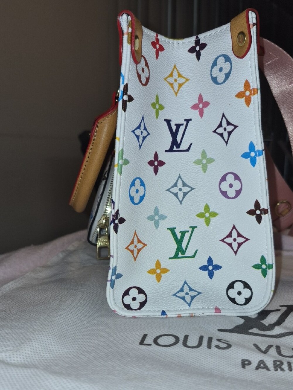 Louis Vuitton White Multicolor Monogram Satchel with Pink Strap - Picture 7 of 8